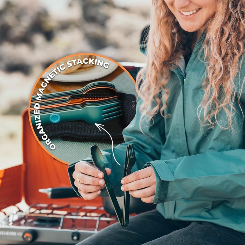 Full Windsor - MAGWARE Magnetic Camping Cutlery Set - Travel Utensils for Camping, Cooking, and Outdoor Dining - Knife, Fork & Spoon - Portable Silverware with Pouch - Green (3 PCS) - Image 4